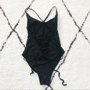 One Piece Criss Cross Tie Back High Leg Swimsuit